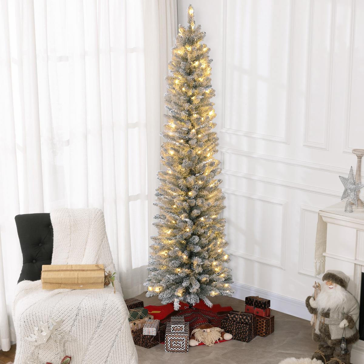 KÜNSTLICHER Weihnachtsbaum 210 cm mit 180 LED-Lichten faltbar Standfuß Grün+Weiß - Weiß/Grün, Kunststoff/Metall (210cm) - HOMCOM