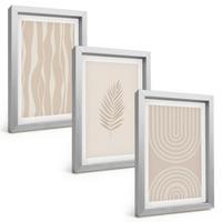 BILDER SET 3er Set - 20x30 cm Silberner Rahmen - Beige Pflanzenmuster - Silberfarben, Kunststoff (20/30cm) - TULUP
