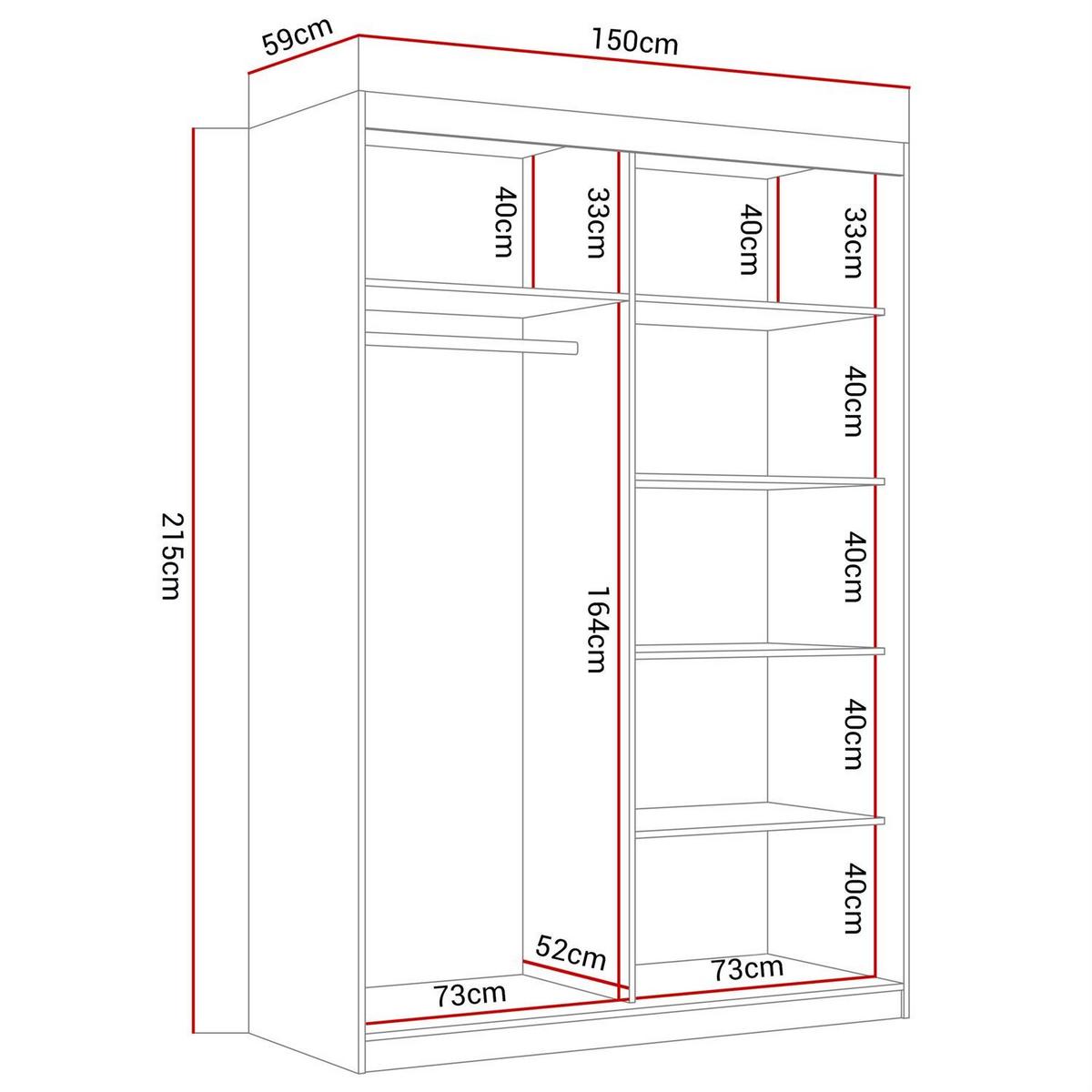 KLEIDERSCHRANK CAMARO 150 cm Schwarz - Schwarz, Holzwerkstoff (150/215/59cm) - Lookway