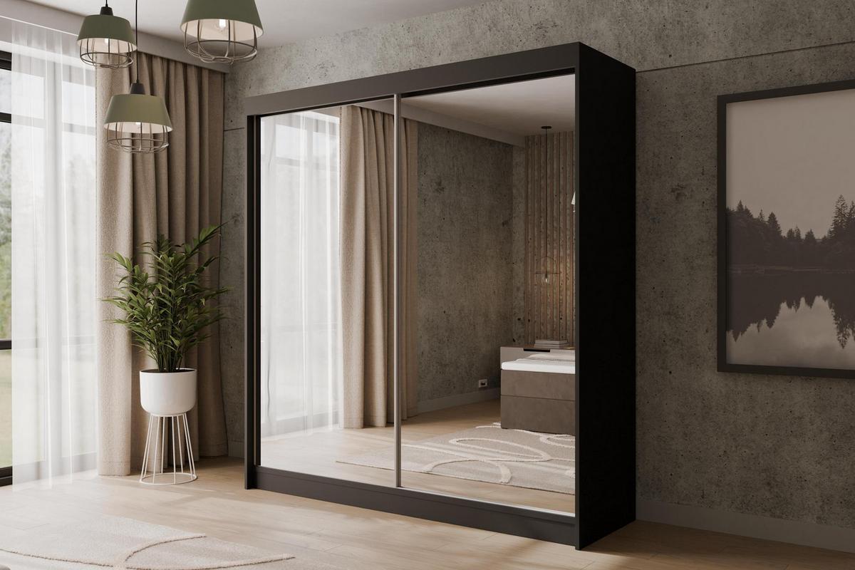 KLEIDERSCHRANK AMOHA - 200 cm - Schwarz - Schwarz, Holzwerkstoff (200/215/61cm) - ALTDECOR