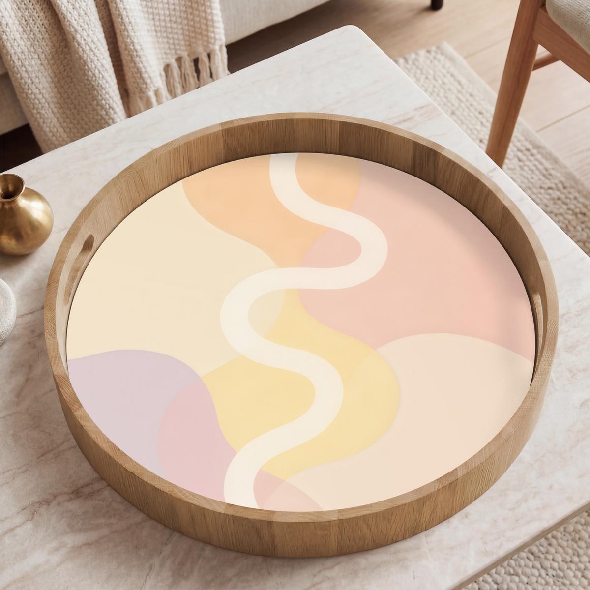 TABLETT Gewellte Formen - Abstrakt - Pastell 50x50 cm - Beige, Holz (50/5/5cm) - OnlyWow