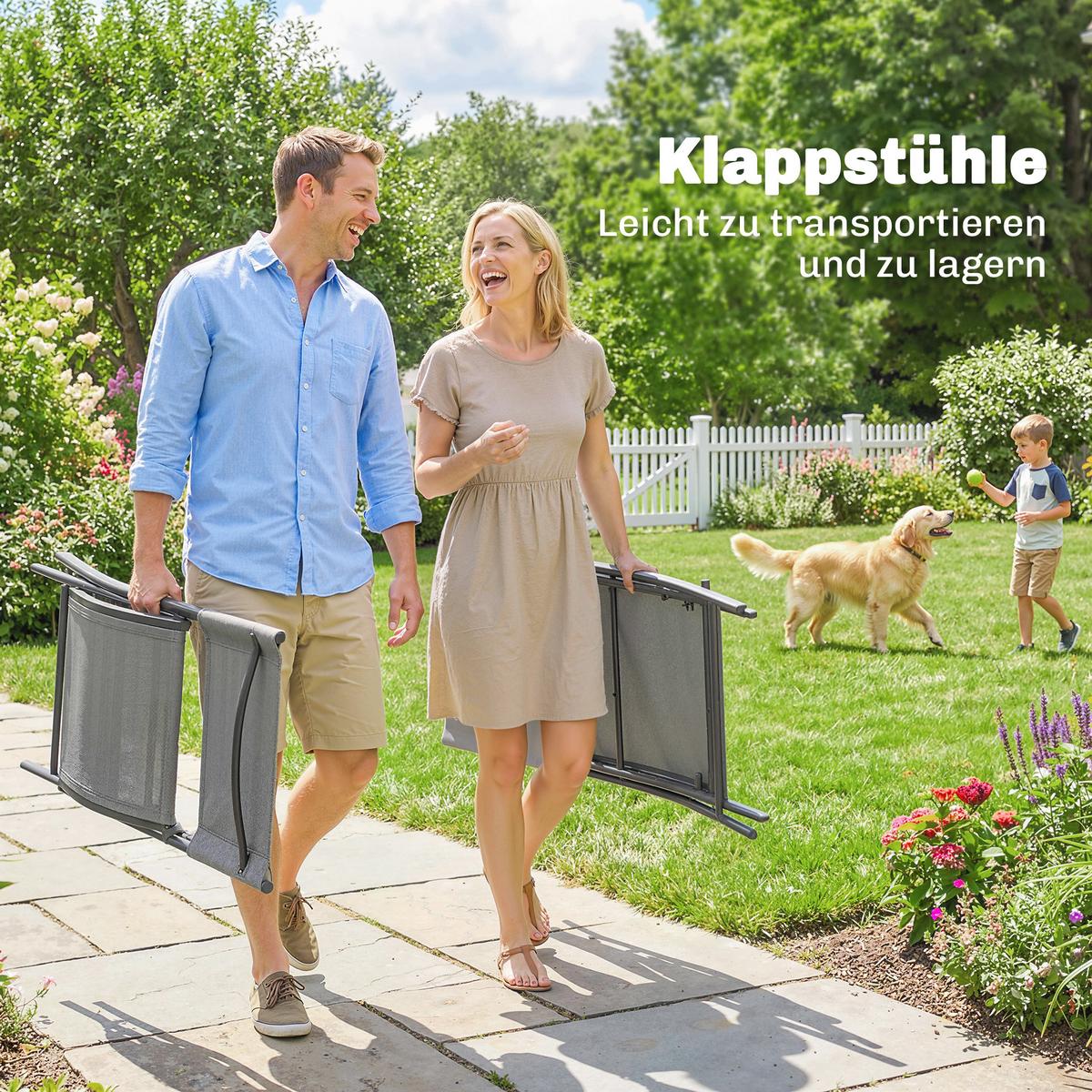 OUTDOOR-ESSGRUPPE 5er Set Stahl Netzstoff Grau - Grau, Textil/Metall - Outsunny