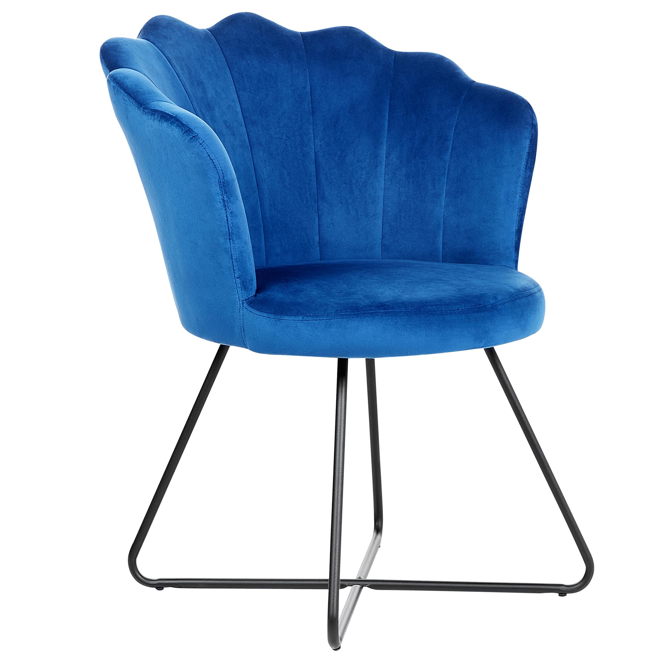SESSEL Samtstoff Blau Lovelock - Blau, Textil/Metall (67/86/70cm) - Beliani