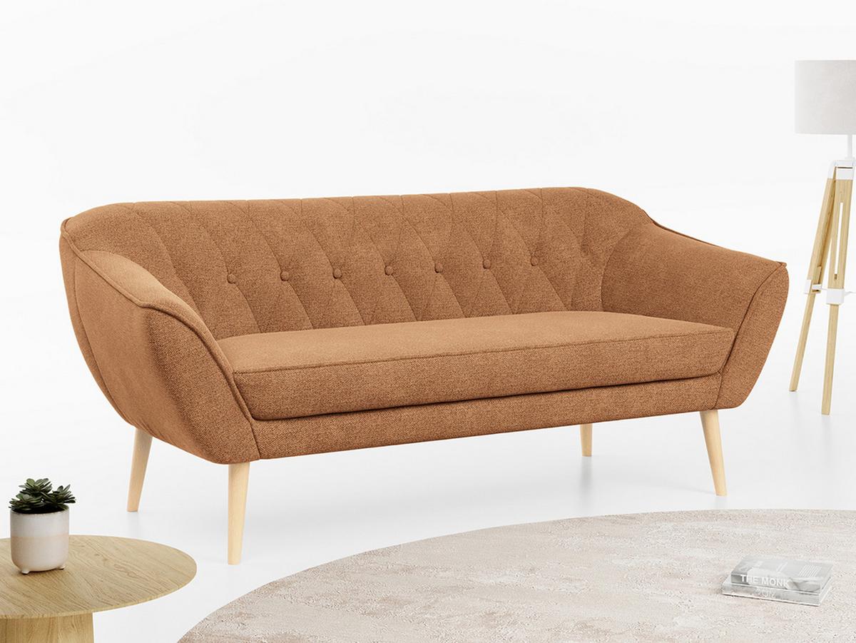 SOFA Pirs 3 Sitzer Strukture Orange - Orange/Braun, Holz/Textil (180/75/74cm) - MKS