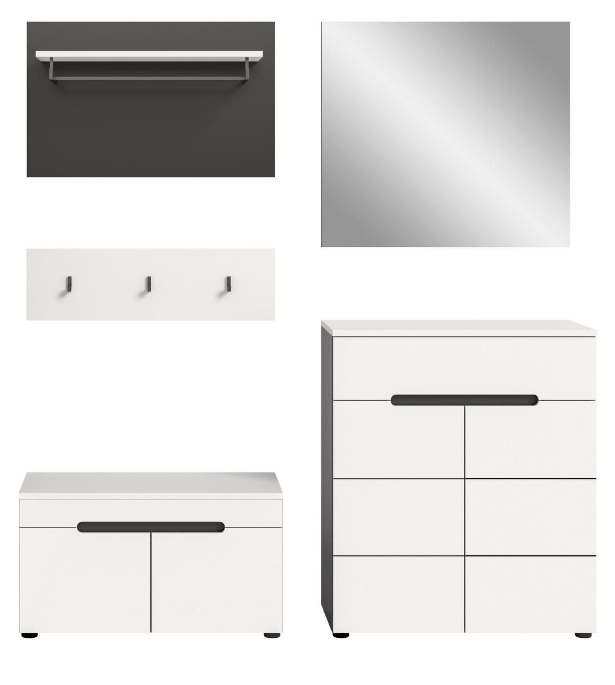 GARDEROBEN-SET 5-teilig in weiß, grau 175 cm, Kombination mit Soft-Close, Cooper - Schwarz/Weiß, Glas/Holzwerkstoff (175/190/37cm) - Inn.Furn