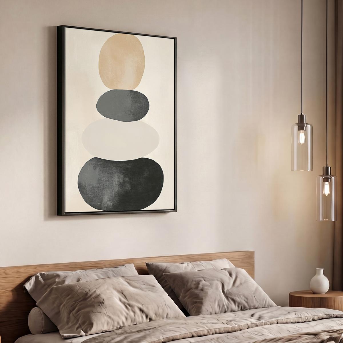 LEINWAND Bilder mit Rahmen - Japandi - Wabi sabi - Beige - 70x100 - Taupe, Textil (70/100cm) - MuchoWow
