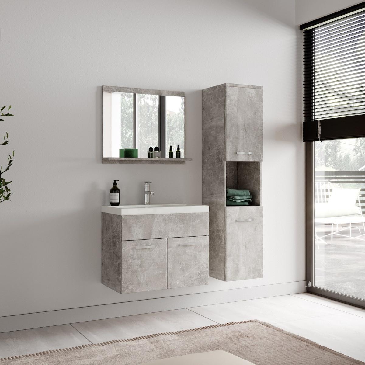 BADEZIMMERSCHRANK Montreal mit 2 Türen Beton Grau - 30 x 30 x 130 cm - Grau, Holz (30/131/30cm) - Badplaats