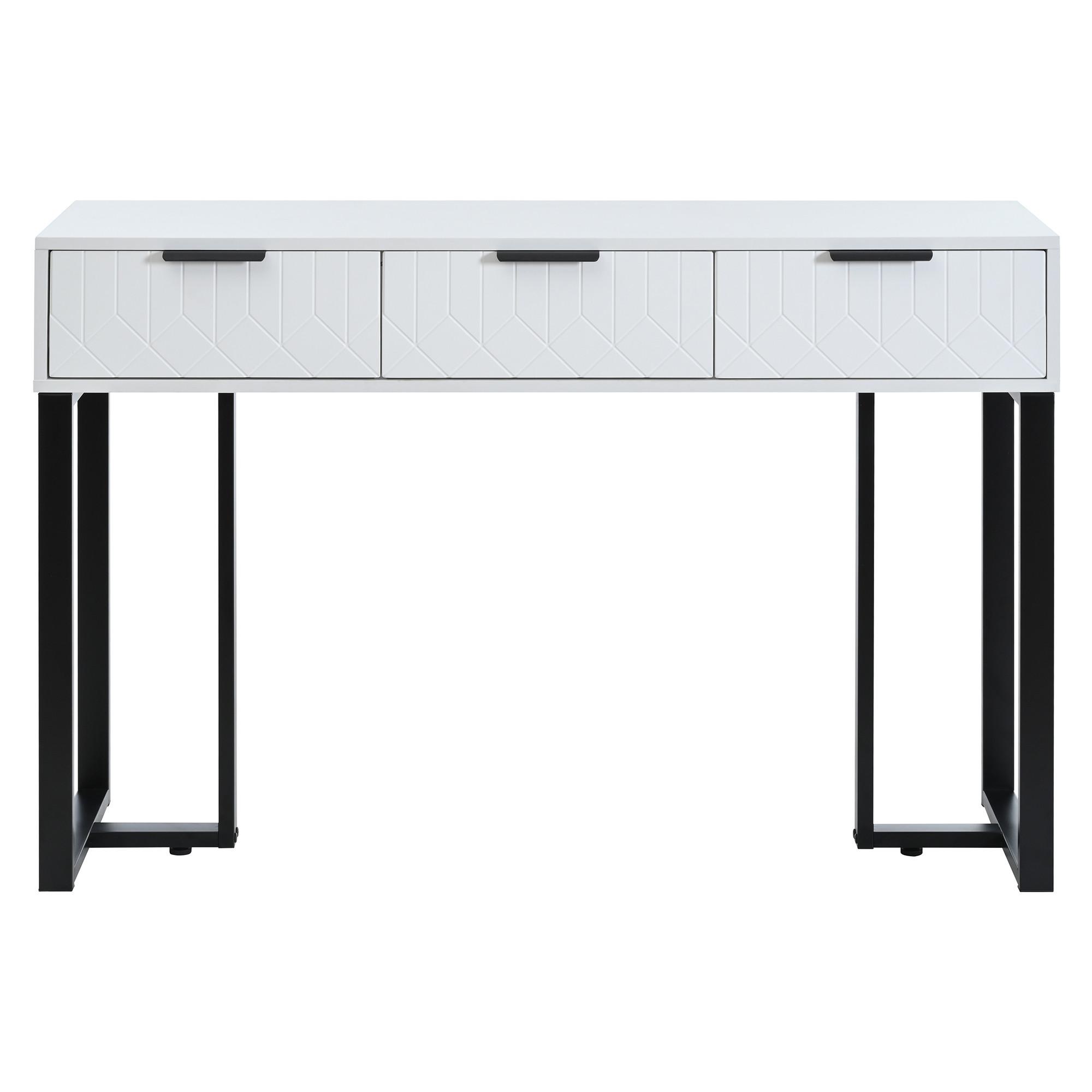 KONSOLENTISCH mdf in weiß & schwarz mit metallgestell, 3 schubladen & verstellbare fußpolster - Weiß, Holzwerkstoff (36/120/80cm) - Urban Meuble