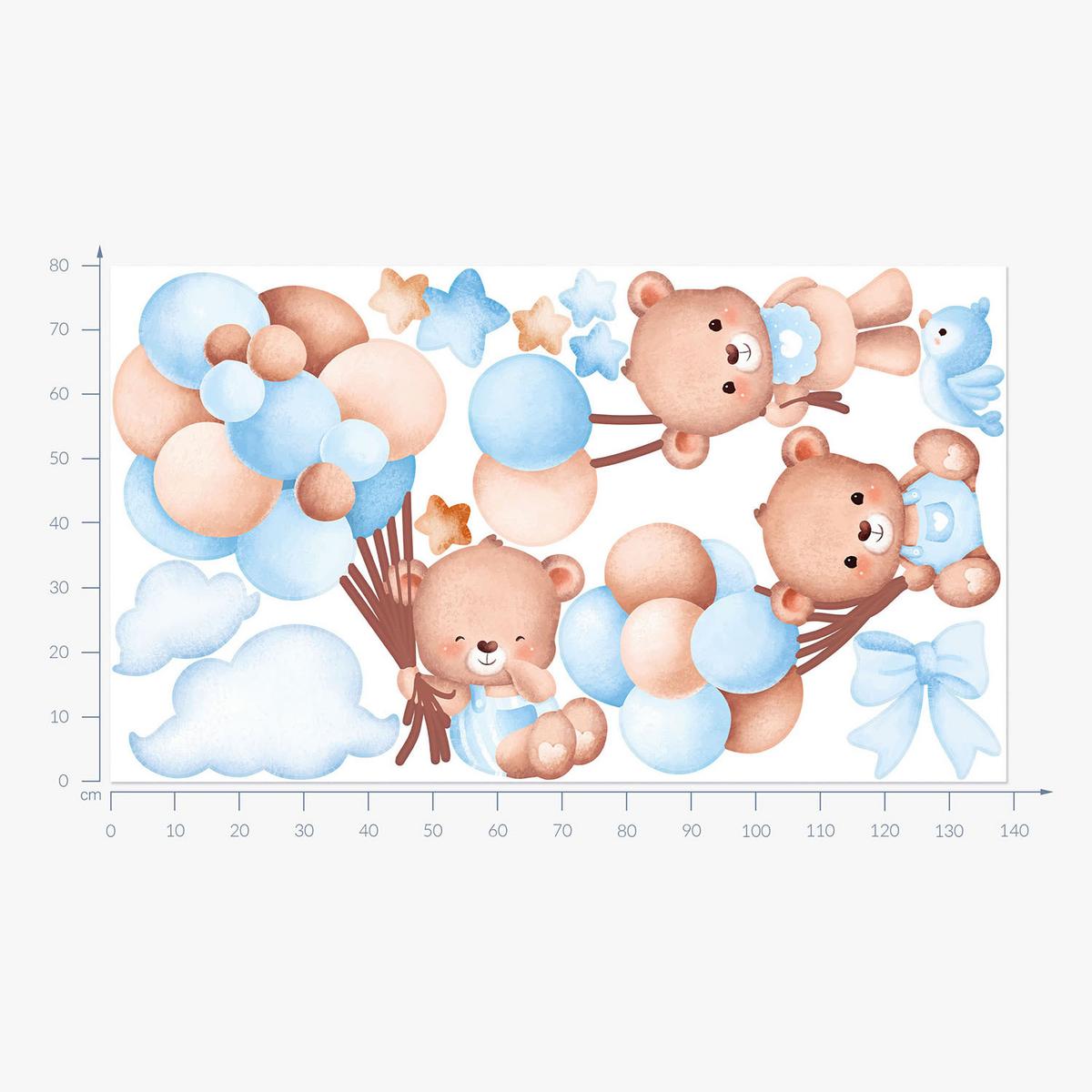 WANDAUFKLEBER 80x139cm - Teddybären mit Luftballons - Multicolor, Kunststoff (80/139/0.1cm) - Wallfluent