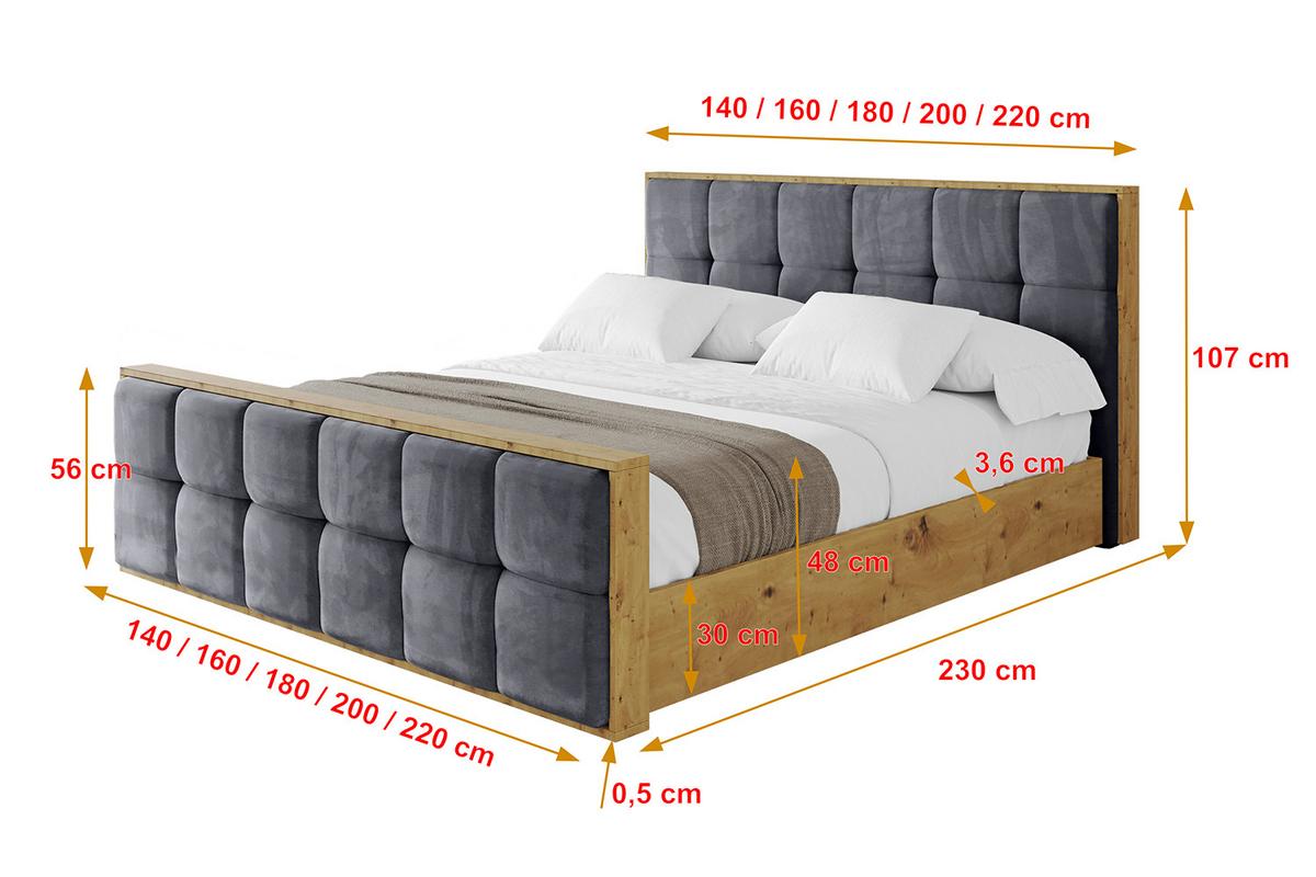 POLSTERBETT mit Bettkasten, Fußteil und Lattenrost, Boxbett ohne Matratze - ENZO7-Z 200x200 - Dunkelgrau, Holzwerkstoff/Textil (200/200cm) - ALTDECOR