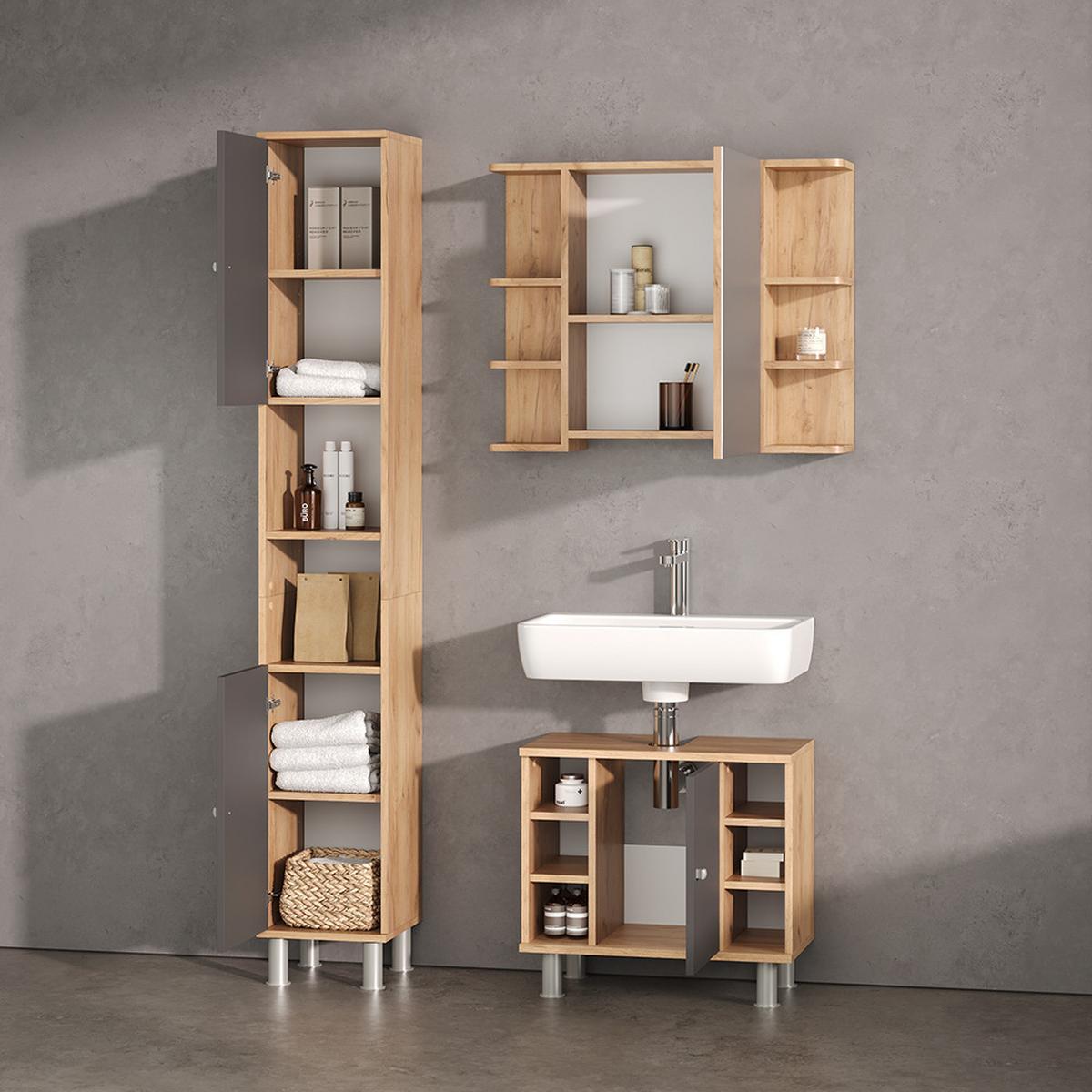 WASCHBECKENUNTERSCHRANK Fucino Anthrazit/Goldkraft Eiche 60 x 54 cm - Honigeiche/Anthrazit, Holzwerkstoff (60/54/32cm) - Livinity®