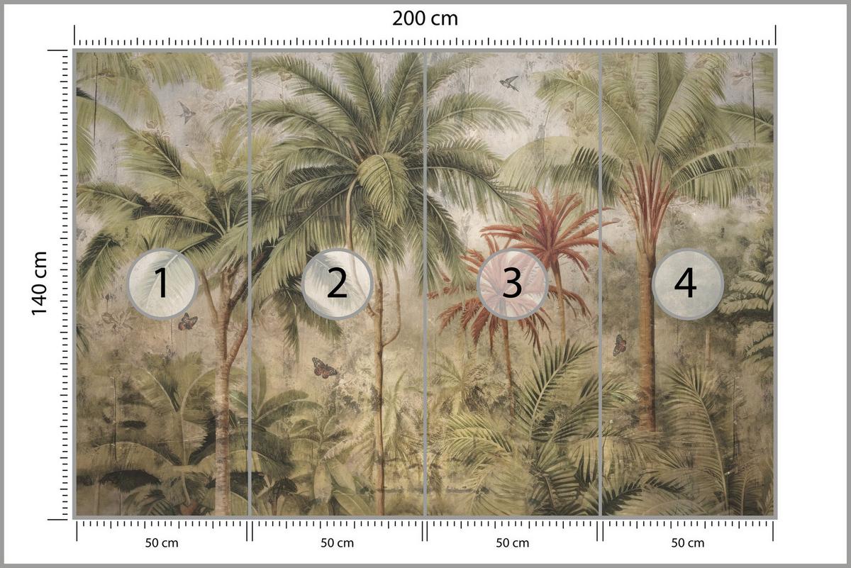 FOTOTAPETE Dschungel Tropische Pflanzen Beton Vintage 200x140 - Beige/Orange, Papier (200/140cm) - Muralo