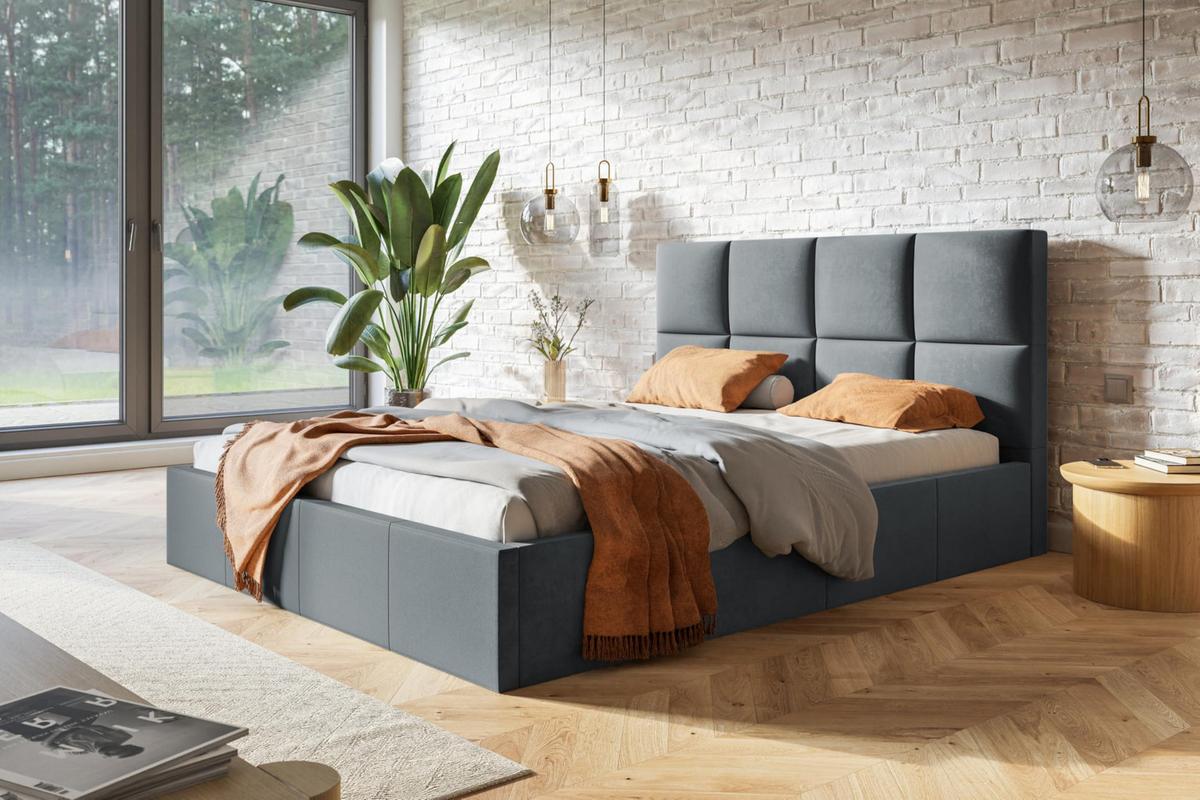 BETT 180x200 - Polsterbett mit Bettkasten und Metallrahmen - Modern Betten - Glatter Kronos-Stoff - Kollektion Roma, Dunkelgrau - Dunkelgrau, Holz/Textil (180/200cm) - Alpi-Möbel