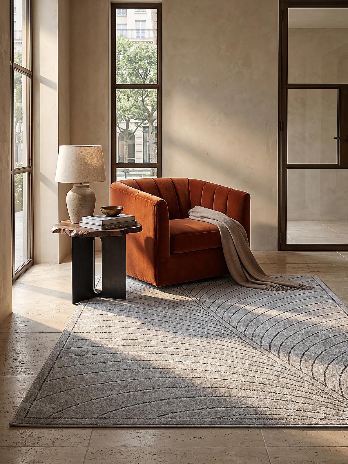 TEPPICH Outdoor, Fußbodenheizung-geeignet, mit Blattmotiv, aus Polypropylen, ENGADIN in Silbergrau, 120 x 170 cm - Grau, Textil (120/170cm) - KADIMA DESIGN