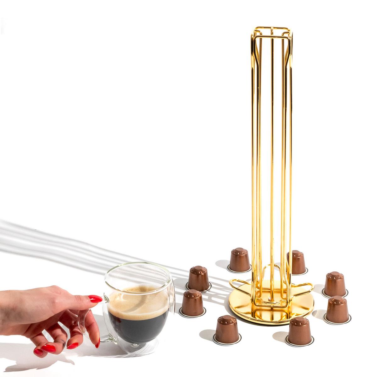 KAFFEE KAPSELHALTER kompatibel mit Nespresso Kapseln (40 Stück) - Goldfarben, Metall (11.5/37.5/11.5cm) - Intirilife