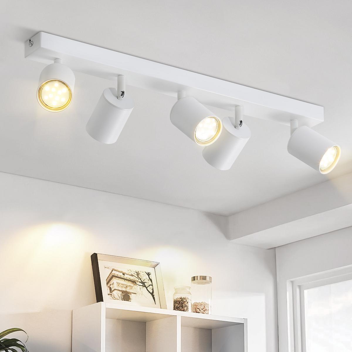 DECKENSTRAHLER Roger 5-flammig 55/3/14 cm - Weiß, Metall (55/3/14cm) - Nettlife