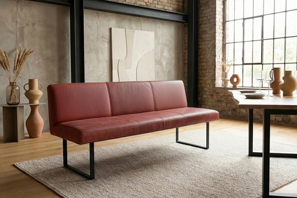 ESSZIMMERBANK ELEEN Rot Leder - Rot, Leder (223/85/69cm) - KAWOLA
