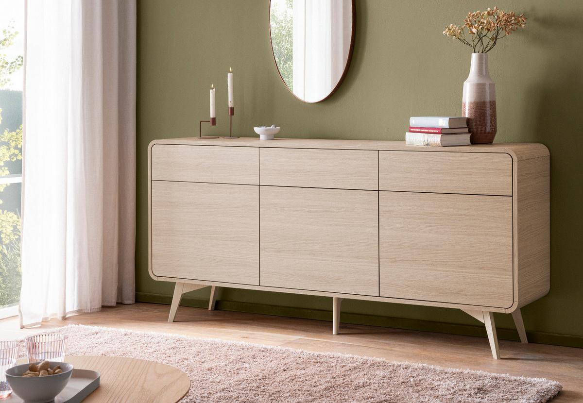 SIDEBOARD Eiche Natur, Kommode 180 x 84 cm mit 3-Türen und 3 Schubladen, Push-To-Open - Eichefarben/Naturfarben, Holz/Holzwerkstoff (180/84/39cm) - Furn.Design