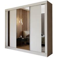 SCHWEBETÜRENSCHRANK GRAZIA 240/216/61 cm 3-türig mit Spiegel Weiß - Weiß, Holzwerkstoff (240/216/61cm) - MASSENO