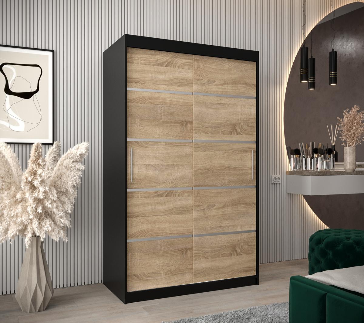 SCHWEBETÜRENSCHRANK 200/120/62 2-türig - Silberfarben/Schwarz, Holz/Kunststoff (120/200/62cm) - MÖBEL KRYSPOL