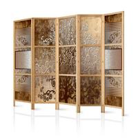 PARAVENT Japanischer 5-tlg 225x172 cm Abstrakter Baum Retro - Braun, Holz/Textil (225/172/3cm) - Muralo