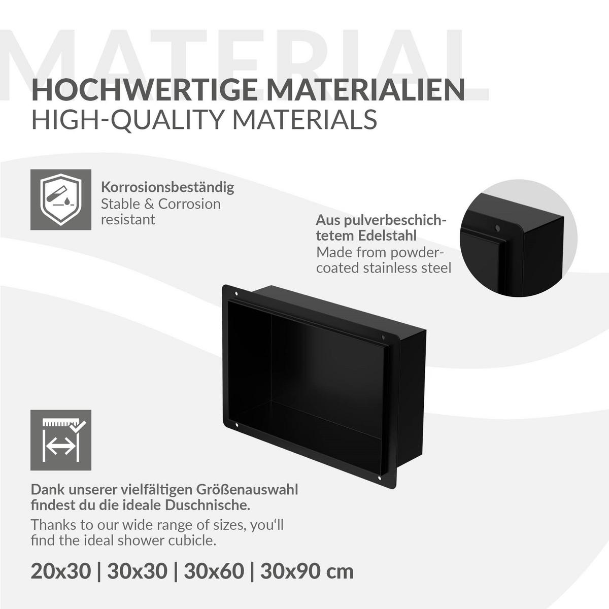 DUSCHNISCHE Schwarz 30/20 cm - Schwarz, Metall (30/20/10cm) - LuxeBath