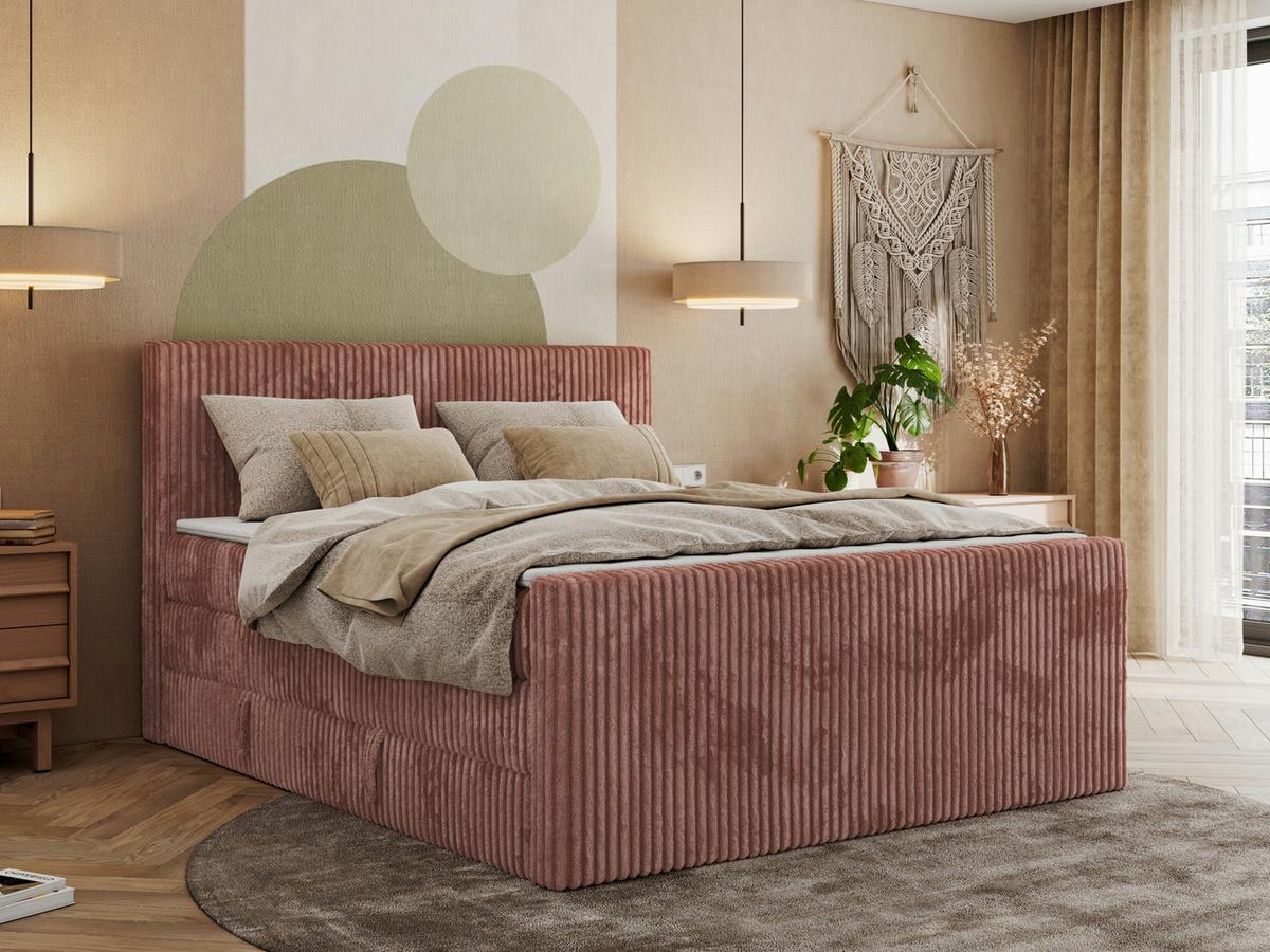 BOXSPRINGBETT TILIANO KING DUO 180/200 - Rosa Cord - H3 - Rosa, Textil (180/200cm) - MKS