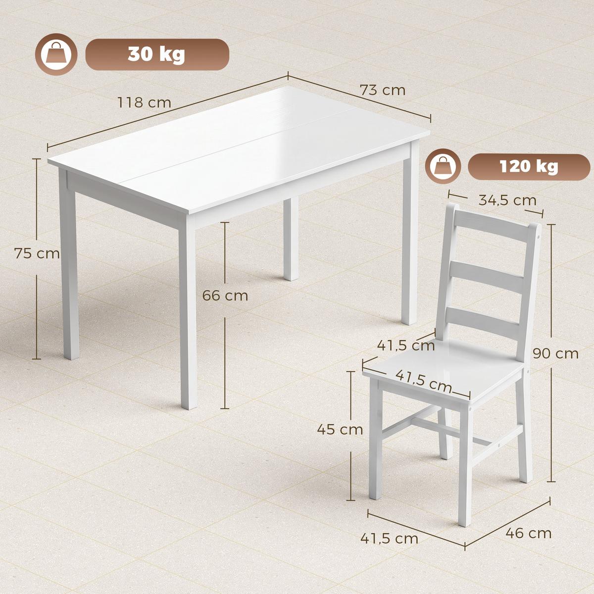 ESSGRUPPE 5er Set Kiefernholz Weiß - Weiß, Holz (73/75/118cm) - HOMCOM