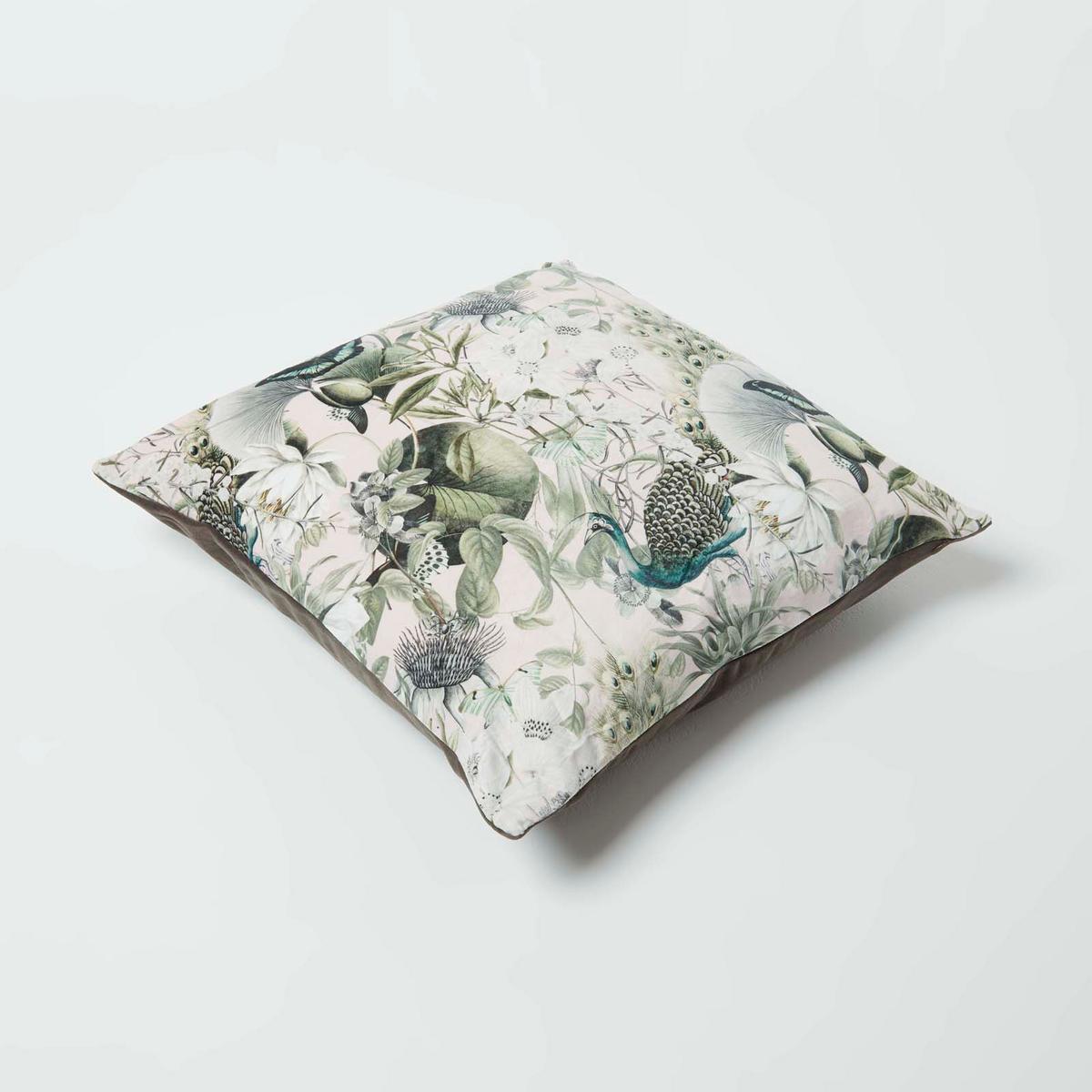 KISSENHÜLLE Butterfly Garden – Samt grau-rosa 46/46 cm - Rosa, Textil (46/46cm) - Homescapes