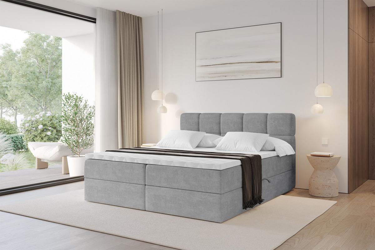 BOXBETT mit Matratze H4 - FAMA - 140x200 cm Grau Monolith - Graphitfarben, Holzwerkstoff (140/200cm) - ALTDECOR