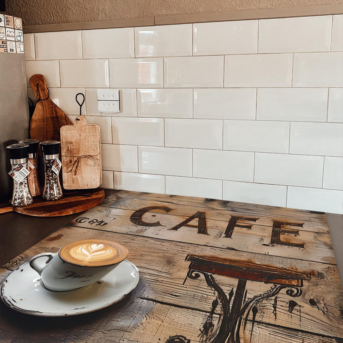 HERDABDECKPLATTE Cafe - Holz - Kaffee - Regale Induktionsmatte 78x78 cm - Schwarz, Kunststoff (78/78/0.2cm) - MuchoWow