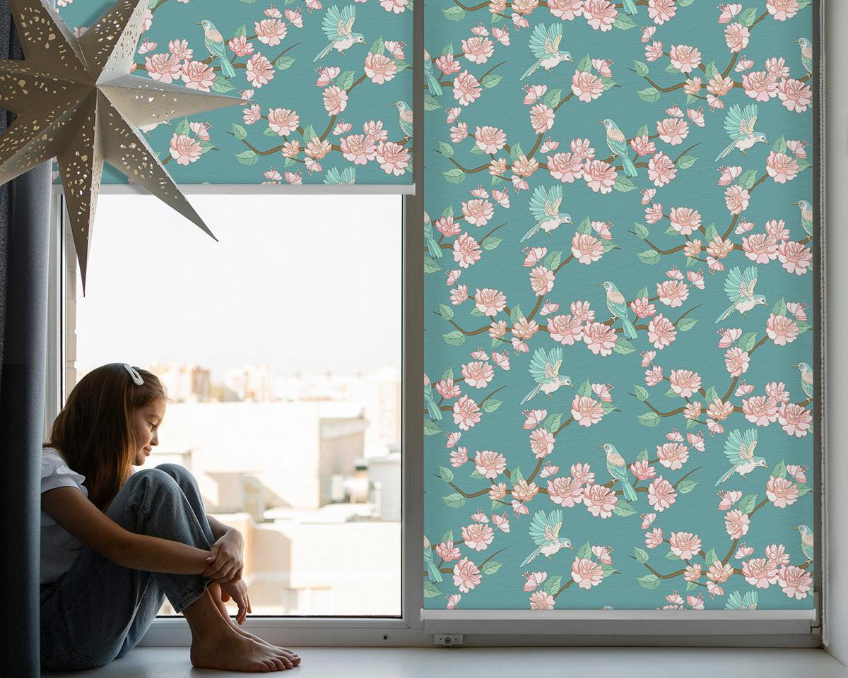 INNENROLLO - Fensterrollo - Rollo - 100x100 cm - Vögel zwischen den Zweigen - Pink, Kunststoff (100/100/0.5cm) - TULUP