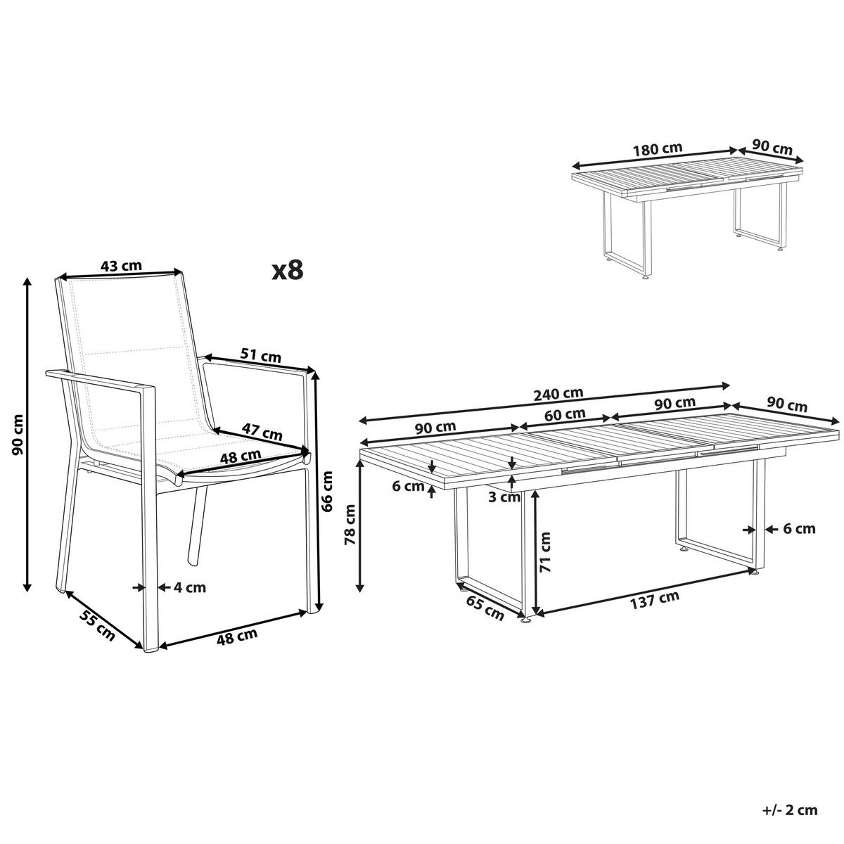 GARTENMÖBEL SET 8-Sitzer Aluminium schwarz/grau Valcanetto/Busseto - Schwarz/Grau, Metall - Beliani