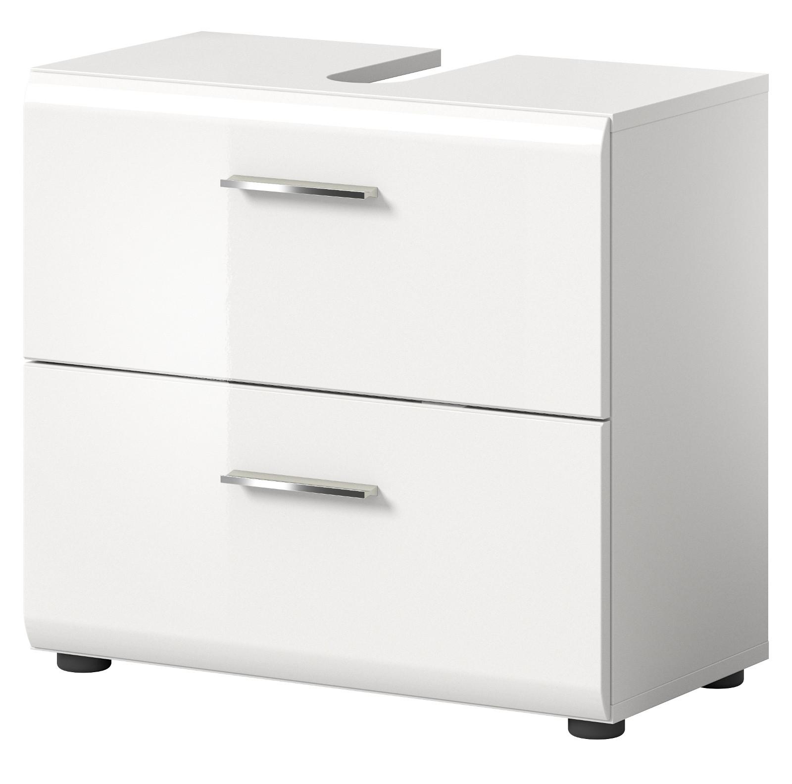WASCHBECKENUNTERSCHRANK weiß Hochglanz, Badezimmer Unterschrank 60 cm - Weiß Hochglanz/Schwarz, Holzwerkstoff/Kunststoff (60/54/30cm) - Inn.Furn