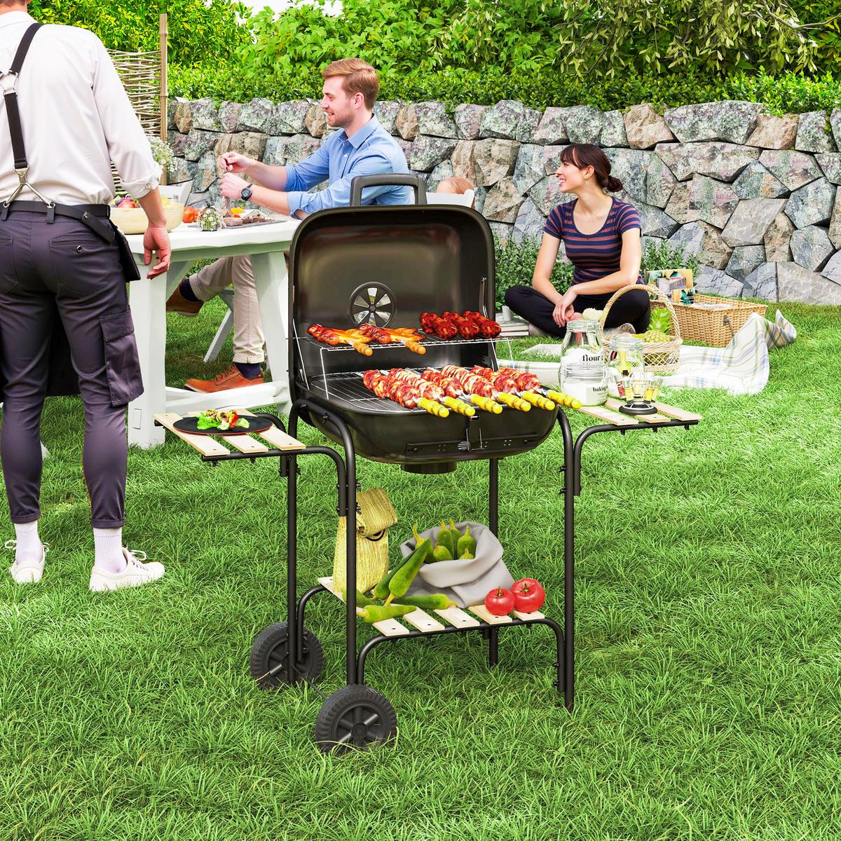 HOLZKOHLEGRILL Stahl Tannenholz Schwarz - Schwarz, Metall (54/91/98cm) - Outsunny