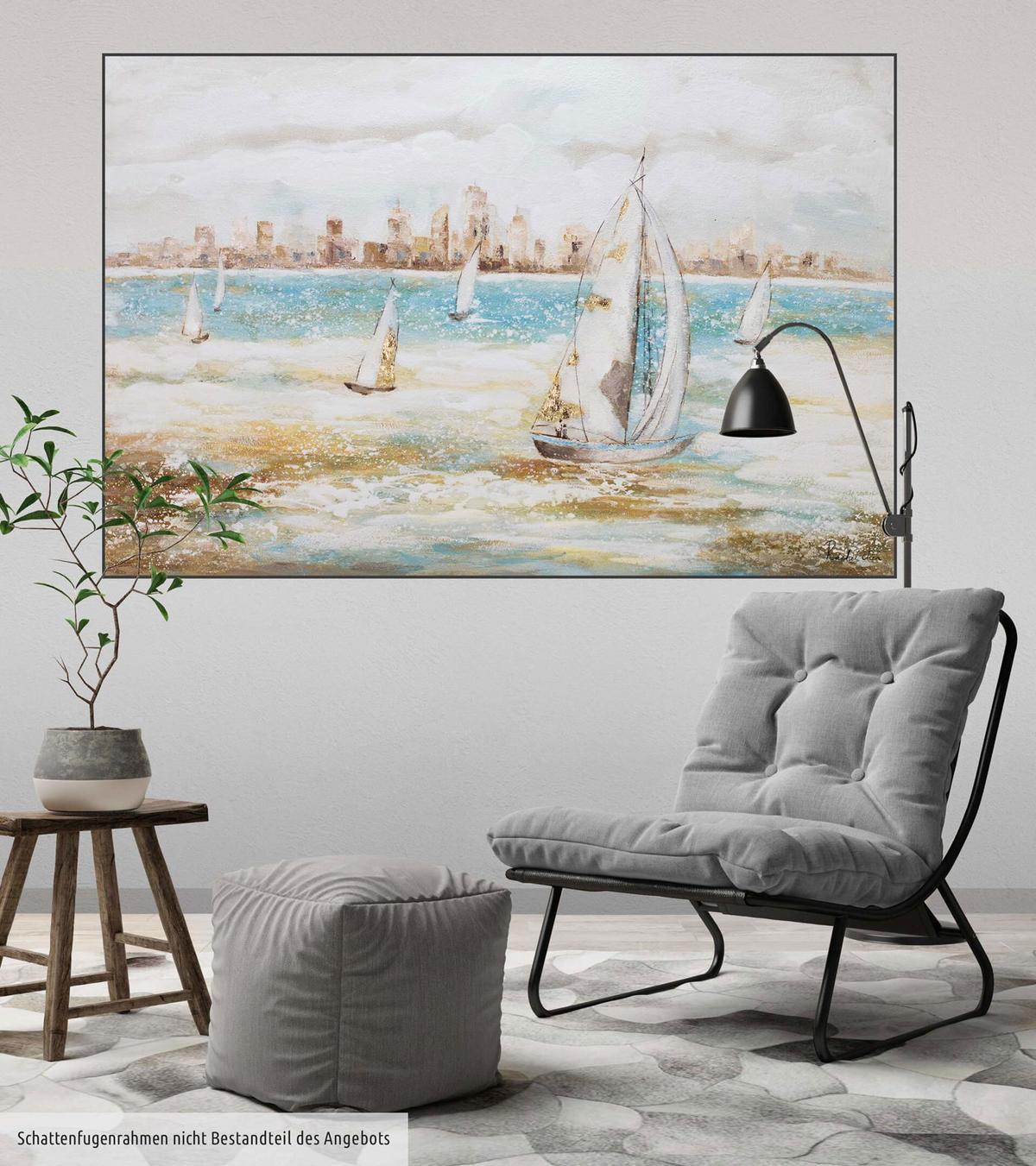 ACRYLBILD HANDGEMALT 120/80 cm - Blau/Weiß, Holz/Textil (120/80cm) - KUNSTLOFT