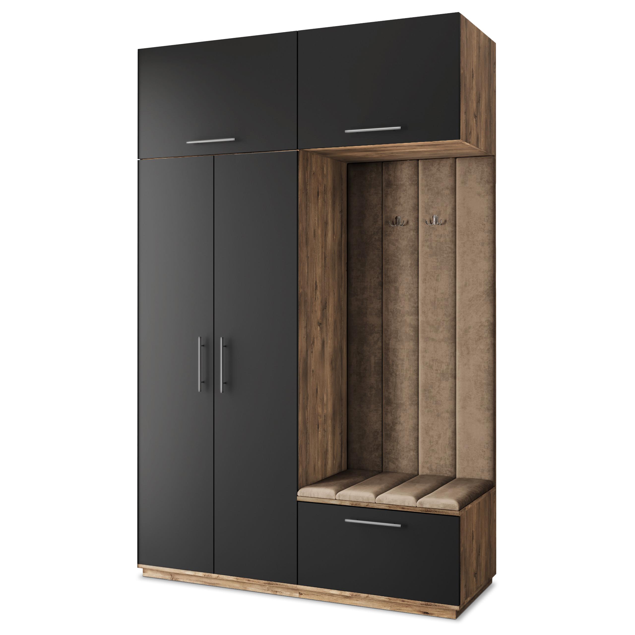 GARDEROBENSCHRANK REMA 150/240/60 cm Modern Garderobe-Set Eiche Lefkas - Eichefarben/Schwarz, Holzwerkstoff (150/240/60cm) - MASSENO