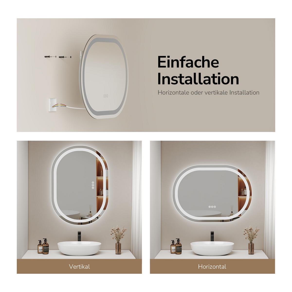 BADSPIEGEL mit Beleuchtung in Laufbahnform 70/50 cm - Transparent, Glas (70/50/2.5cm) - EMKE