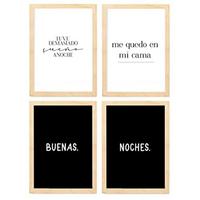 POSTER Set mit 4 Nacht TypografieStil A4 Rahmen aus hellem Holz - Beige, Papier (29.7/3cm) - Nacnic