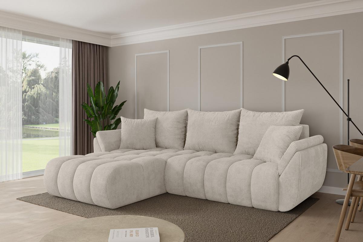 ECKSOFA mit Schlaffunktion Ottomane Links TOKO-L-v1 277x194x86 Creme Cord - Ecru/Creme, Holzwerkstoff/Kunststoff (277/194cm) - ALTDECOR