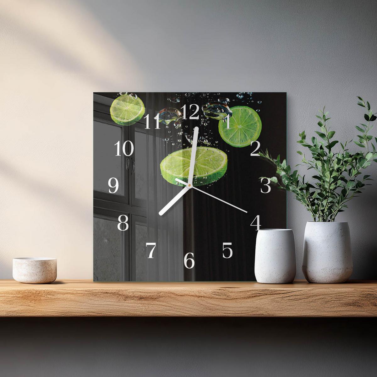 WANDUHR aus Glas 30x30 cm - Limes - Grün, Glas (30/30/0.4cm) - TULUP