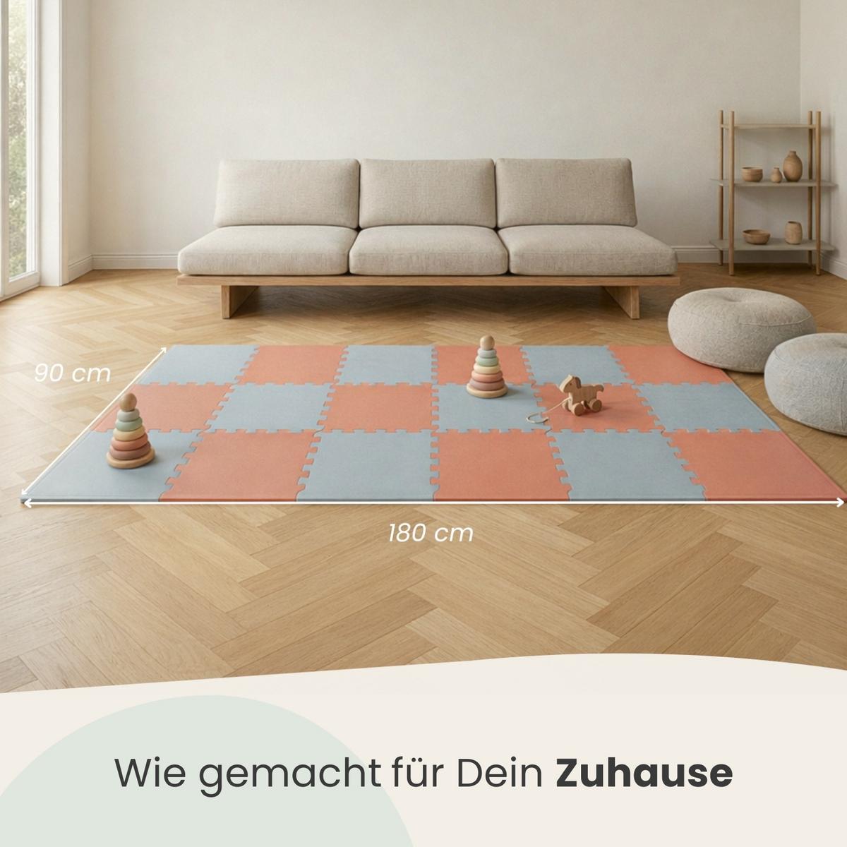 SPIELMATTE mit Rand - 180/90/1 cm Puzzlematte Rosa Blau - Rosa, Kunststoff (30/30cm) - Littletom