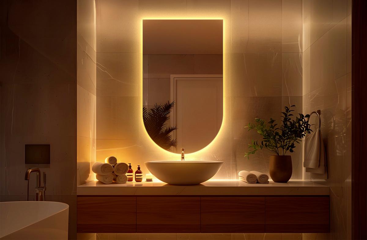 LED SPIEGEL 60 x 100 cm Unregelmäßige Form Warmweiß 3000K - Gelb, Glas (60/100/0.4cm) - TULUP