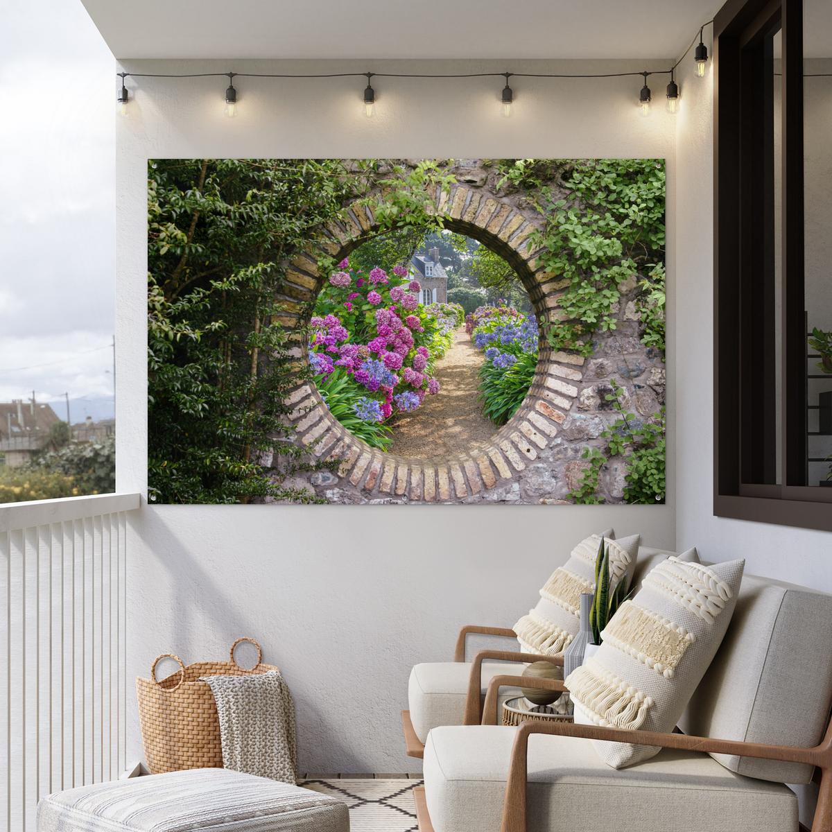 GARTENPOSTER Transparent - Blumen - Hortensie - Sommer Poster für draußen 180x120 cm - Graubraun, Kunststoff (180/120/0.2cm) - OnlyWow