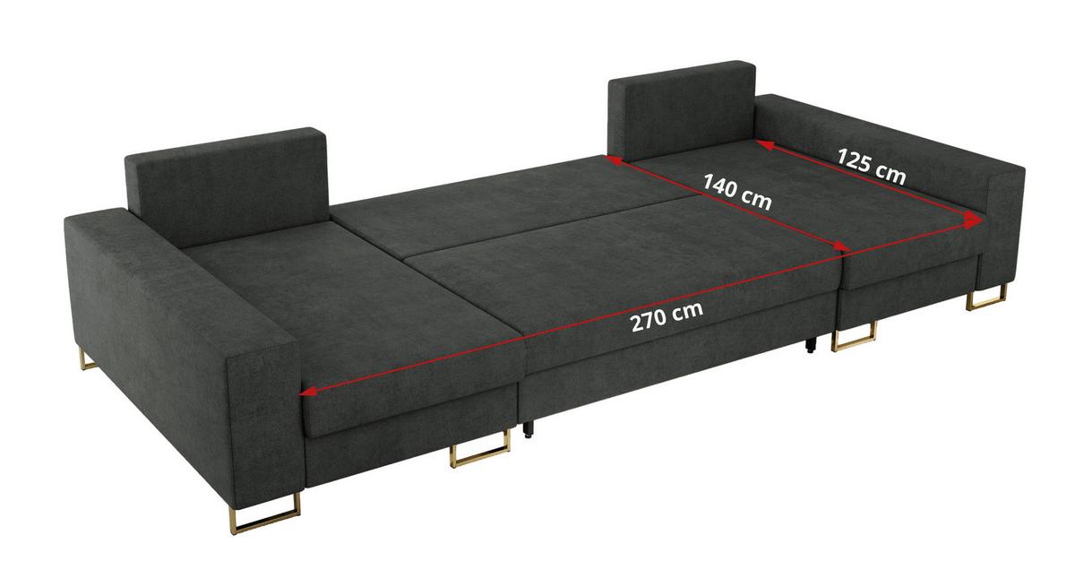 WOHNLANDSCHAFT DORIAN U Struktur Dunkelgrau - Dunkelgrau/Goldfarben, Textil/Metall (312/85/138cm) - MKS
