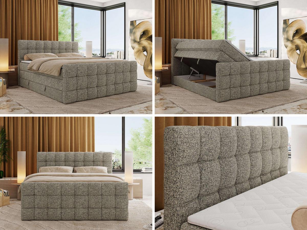 BOXSPRINGBETT ALTIVO KING DUO 160/200 - Grau Strukture - H4 - Grau, Textil (160/200cm) - MKS