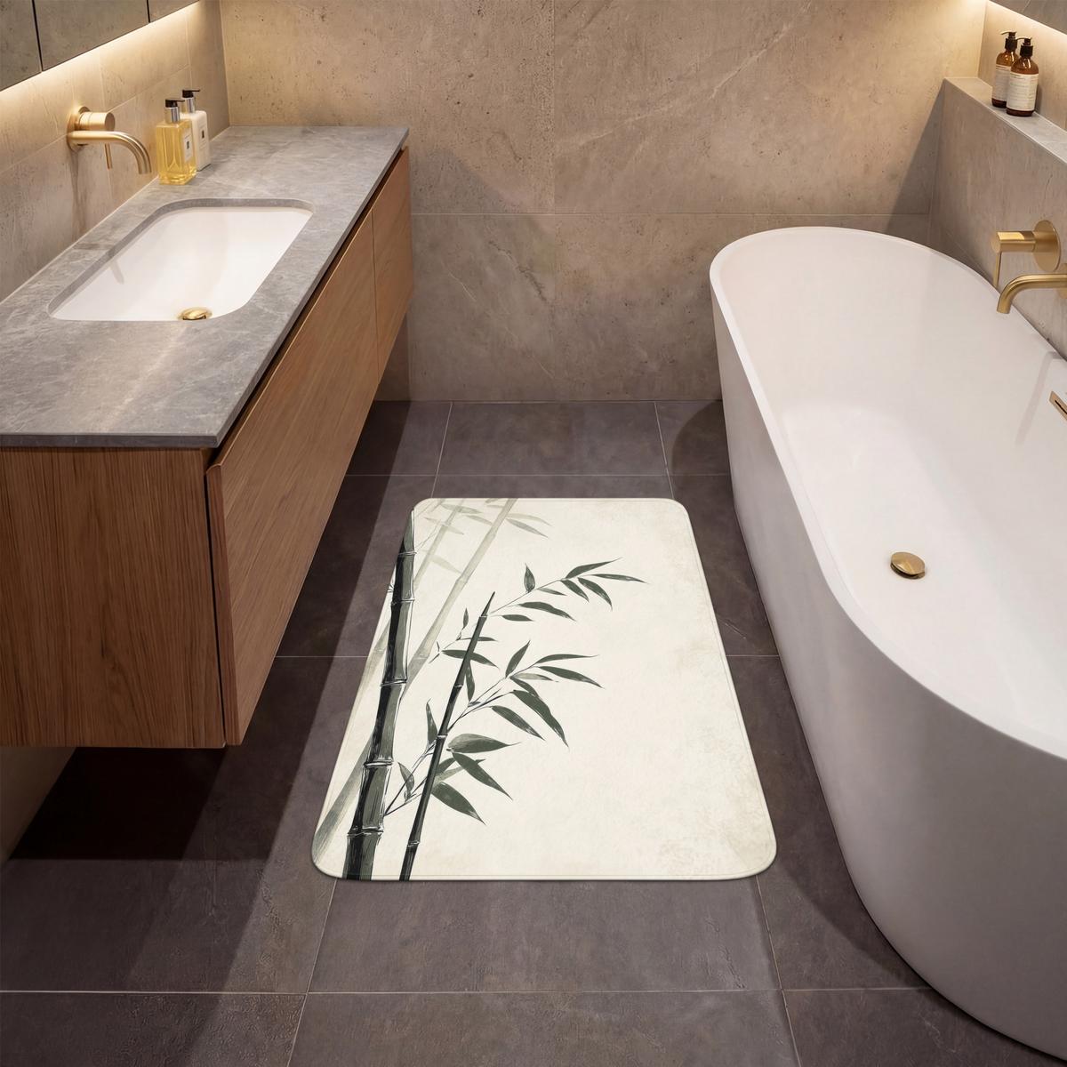 BADEMATTE Japandi - Bambus - Beige 60x90 cm - Ecru, Textil (60/90cm) - OnlyWow