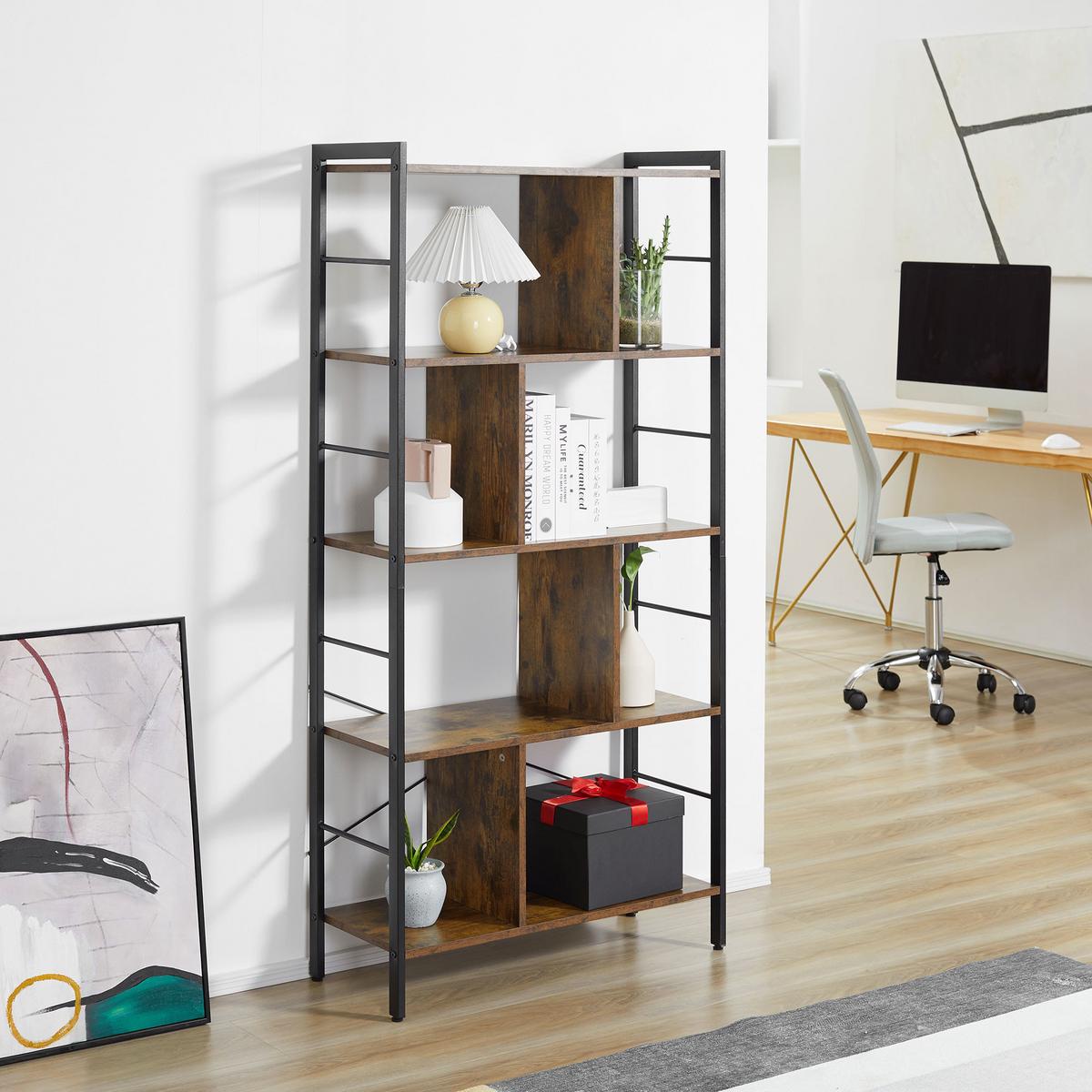 BÜCHERREGAL Spanplatte Metall Rustikal-Braun - Schwarz/Braun, Holzwerkstoff/Metall (30/157.5/77cm) - HOMCOM