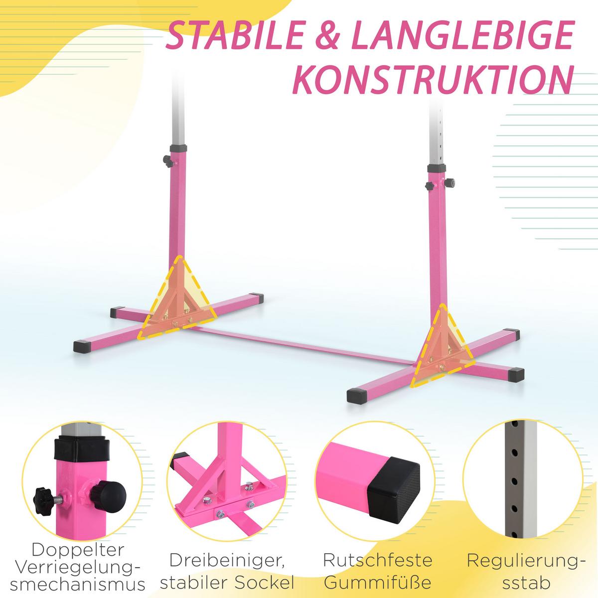 GYMNASTIK Turnreck Reckstange Turnstangen 13-stufige höhenverstellbar Rosa - Rosa, Metall (121/194cm) - HOMCOM