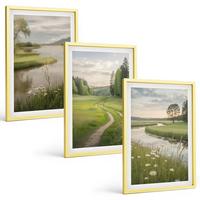 BILDER SET 3er Set - 40x60 cm Goldrahmen - Sommerliche Flusswiesen voller Blumen - Goldfarben, Kunststoff (40/60cm) - TULUP